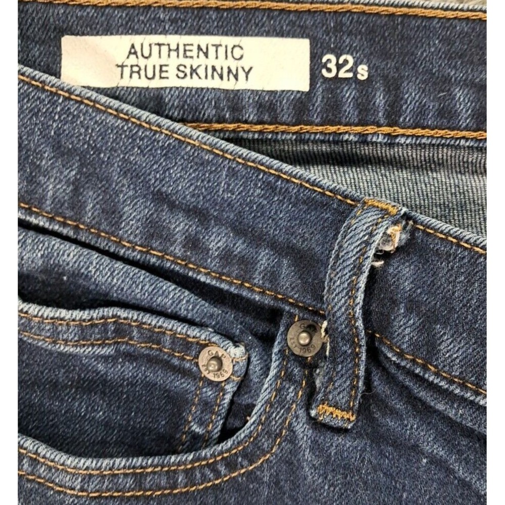Gap 1969 Jeans Mens Sz 32S Authentic True Skinny Denim Blue Stretch Distressed - Picture 5 of 11